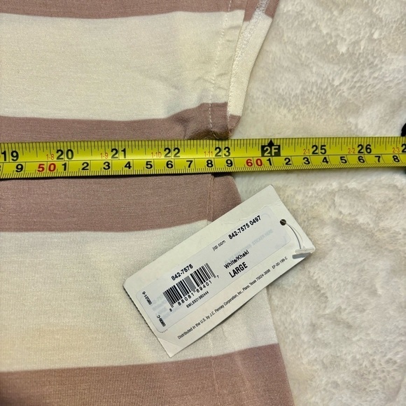 NWT a.n.a. Top Large White Khaki Stripes Ruched Shoulders Open Peekaboo Back New - Picture 12 of 13